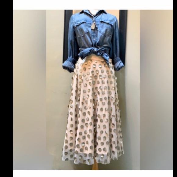 Anthropology Eva Franco Payette Skirt Gold Dot on Champagne Size 8 - Picture 1 of 9